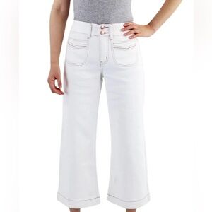 Indigo Poppy Women's Cream Tummy Control Wide-Leg Crop With Pokets Jeans Size12